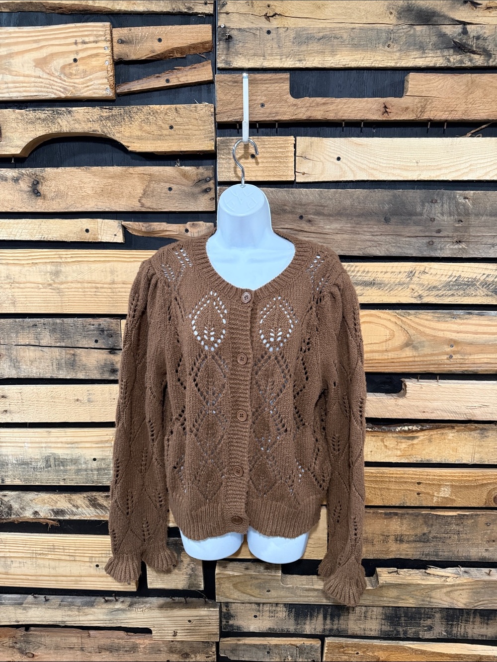 ASTR Pointelle Knit Cardigan Sweater Size XL Brown Layering
Cottagecore Bohemian